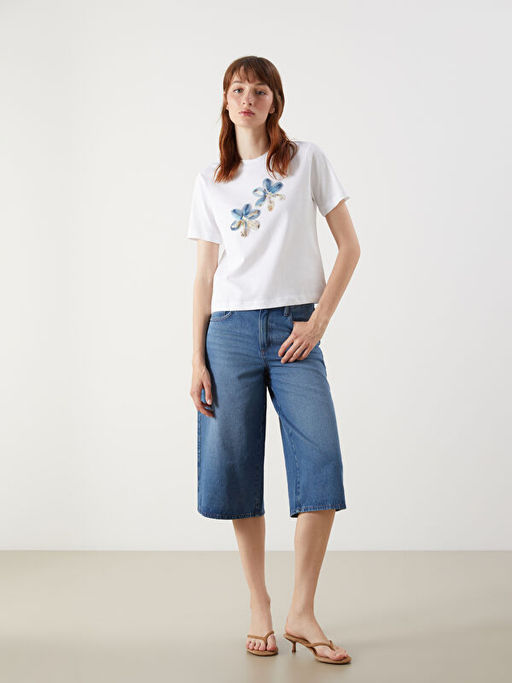 Bisiklet Yaka ??lemeli Kad?n Ti??rt