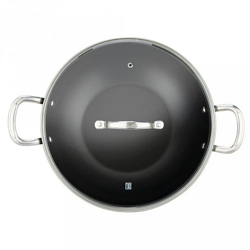 Сковорода Вок с антипригарным покрытием д30см Итан h6,5см, s3,3мм, дно д17см, s4мм, кованный алюминий, стеклянная крышка с пароотводом, 2 ручки из нержавеющей стали на клепочном креплении, цветная коробка, TalleR (Китай) - Домашняя мода фото 3