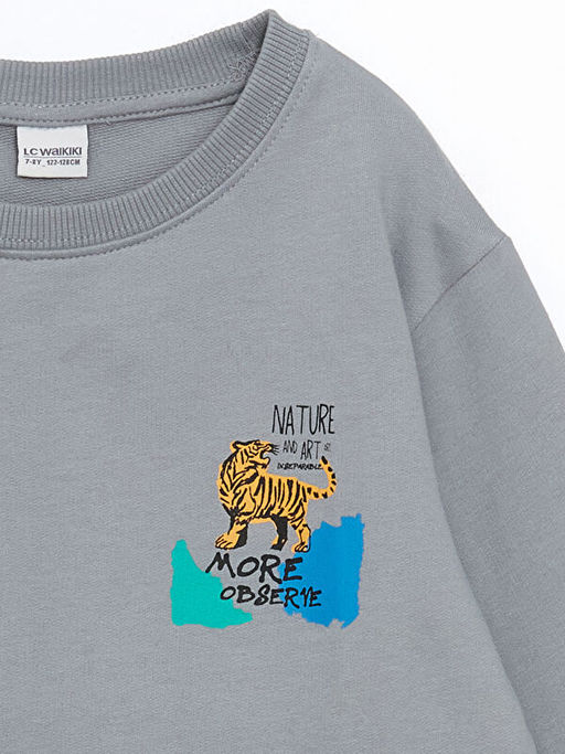 Bisiklet Yaka Bask?l? Uzun Kollu Erkek ?ocuk Sweatshirt - Waikiki фото 2