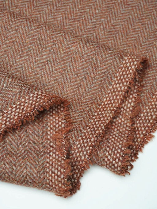 Шерсть пальтово-костюмная Твид Елочка цв.корица/бежевый, ш.1.5м, шерсть-50%, п/э-50%, 310гр/м.кв - Купава фото 5