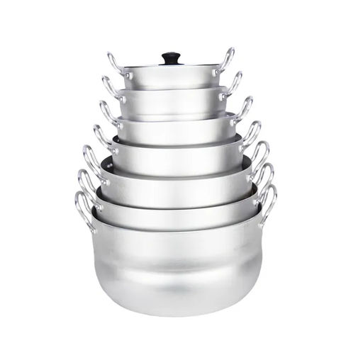 НАБОРМАТРЕШКАиз 7 полусфер кастрюль(1,7;2,5;3;4,5; 6;8;10 л), 2 мет/руч, мет/кр. Алюминий 11107