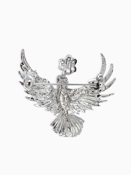 Брошь "Калибри с цветком", цвет белый в серебре