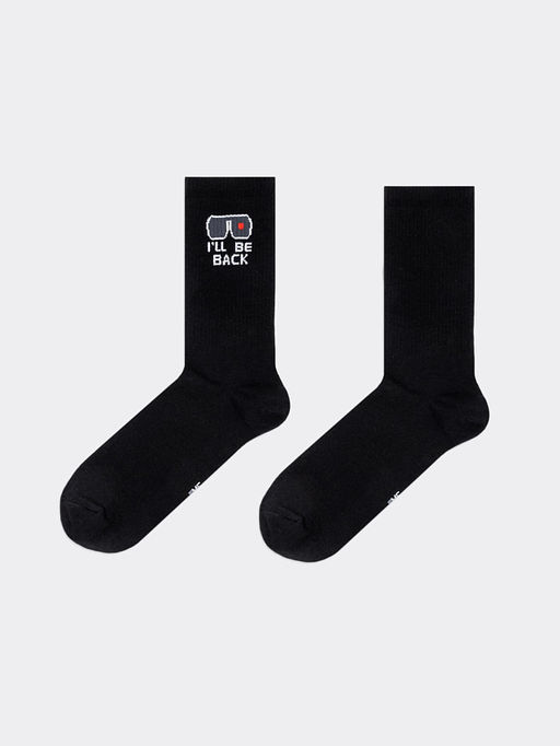 Цена за 5 пар! Высокие мужские носки черного цвета с надписью ILL BE BACK - Mark formelle фото 3