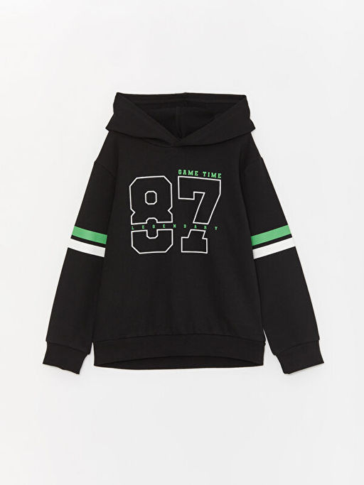 Kap??onlu Bask?l? Uzun Kollu Erkek ?ocuk Sweatshirt ve E?ofman Alt? - Waikiki фото 2