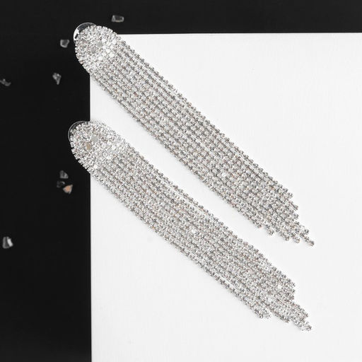 Серьги висячие со стразами Лёд полукруг, белые в серебре - Qf фото 3