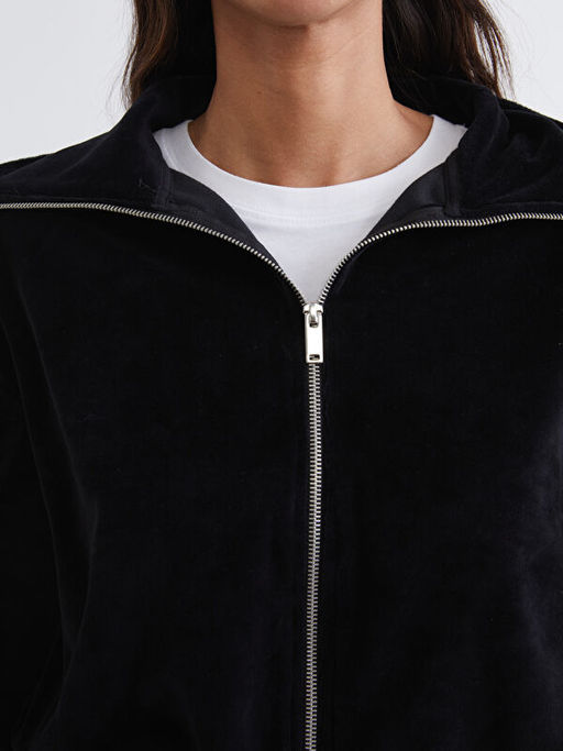 Dik Yaka Oversize Kad?n Fermuarl? Sweatshirt