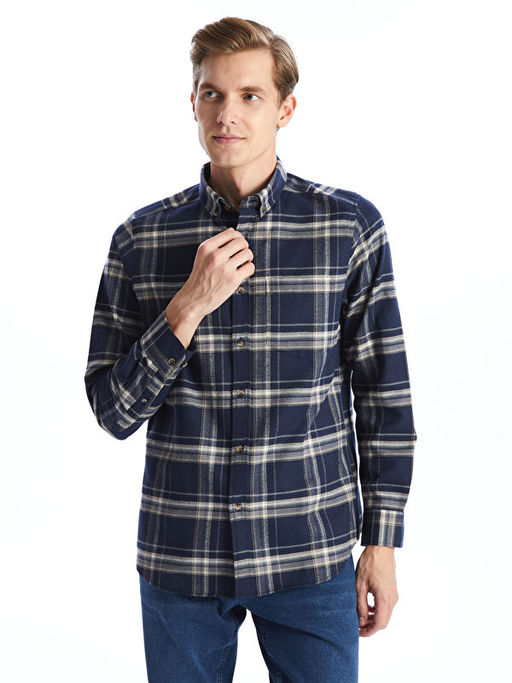 Regular Fit Uzun Kollu Ekose Gabardin Erkek G?mlek