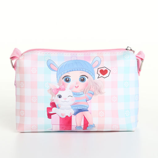 Сумка детская для девочки на молнии, голубая, розовая