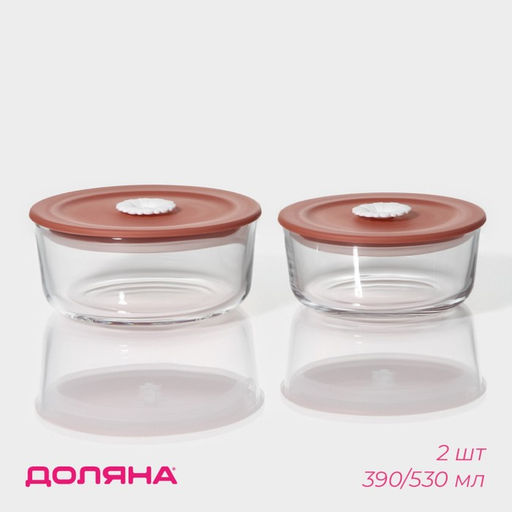 Контейнеры Доляна Коралл, 390/530 мл, набор 2 шт., с крышкой, стекло, прозрачные  фото 11