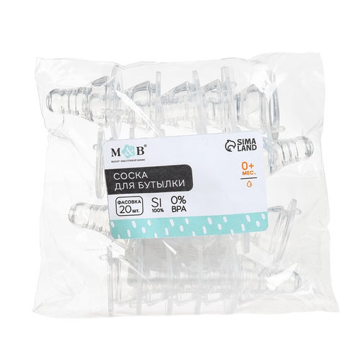 Соска на бутылочку M&B «Anti-colic», антиколиковая, классическое горло, от 0 мес, медленный поток, фасовка 20 шт.
