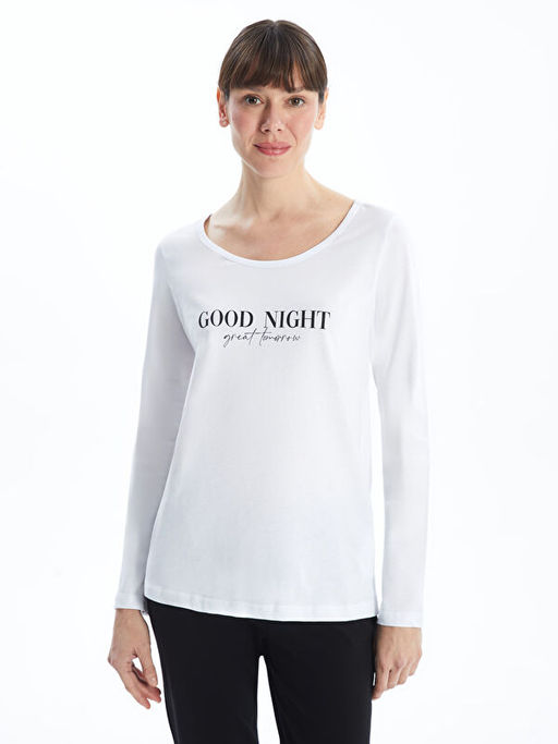 Bisiklet Yaka Bask?l? Kad?n Pijama Tak?m?