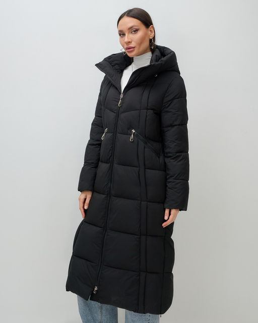 Пальто зимнее утепленное с капюшоном женское черного цвета 7729Ch - Visdeer фото 9