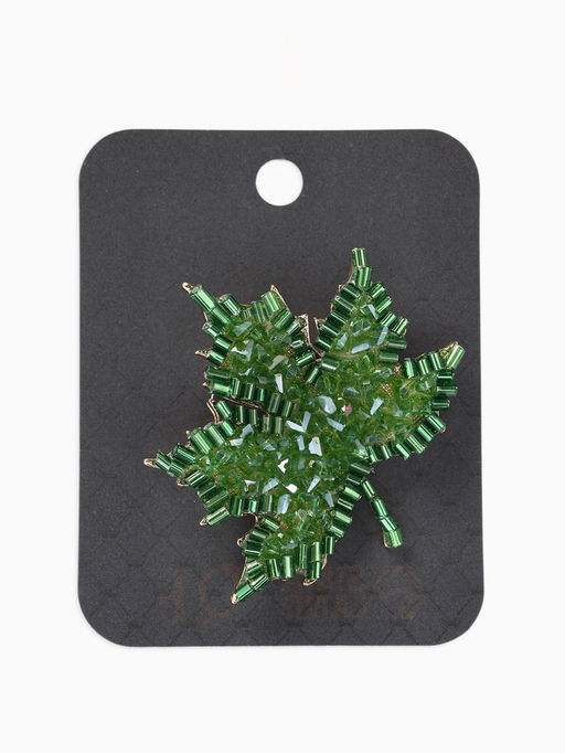 Брошь «Лист» кленовый, стеклярус, цвет зелёный в золоте