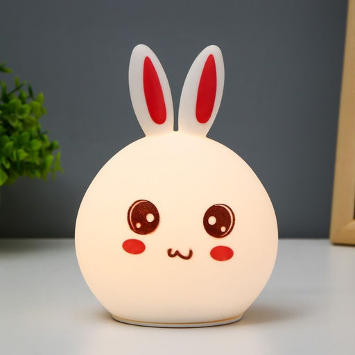Фигурка светящаяся RISALUX «Антистресс зайчонок», мякиш, ночник, силикон, 4×LED, USB, 16×11×10.5 см