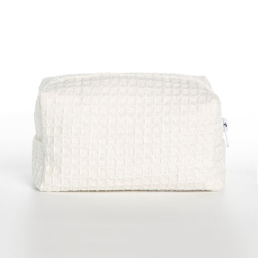 Косметичка женская на молнии TEXTURA, объёмная, маленькая, вафельная текстура, мягкая, белая  фото 8