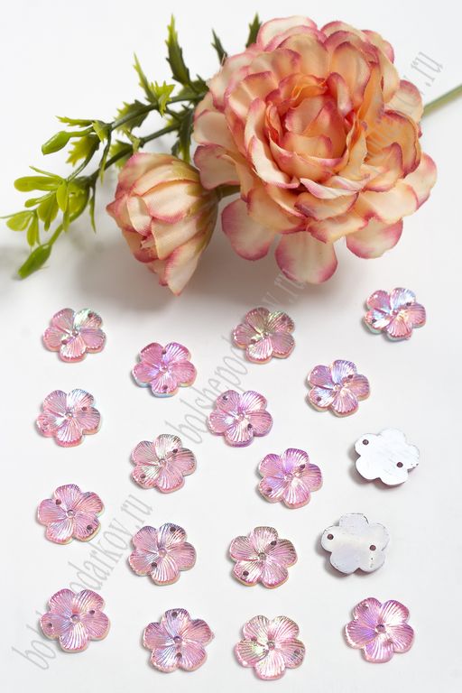 Стразы "Цветок" 15 мм (100 шт) SF-804, розовый радужный