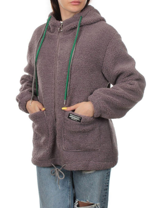 1006 GRAY/VIOLET Куртка плюшевая демисезонная (65% хлопок, 35% полиэстер) оверсайз 44-54 - Фабричный китай фото 5