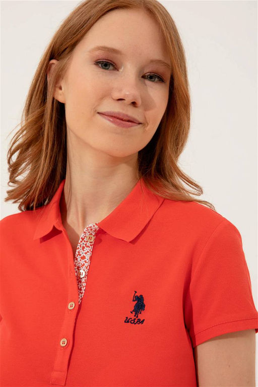 Женская красная футболка с воротником поло Basic - U.s. polo assn фото 7