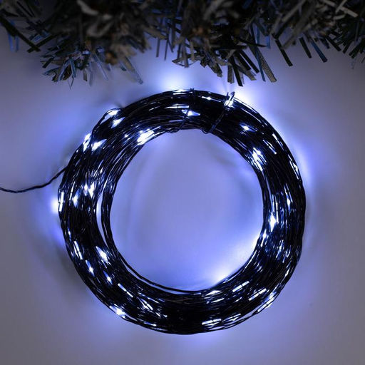 Гирлянда Нить 20 м роса, IP20, чёрная нить, 200 LED, свечение белое, 12 В