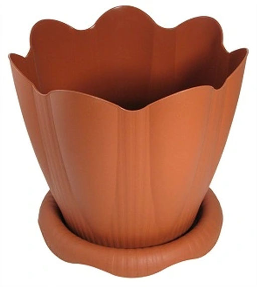 Цена за 5 шт. Горшок для цветов пластиковый 0,65л d-12см "Эдельвейс" с поддоном терракотовый С190Т