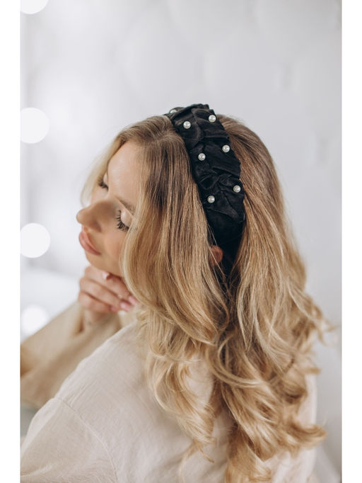Ободок для волос «Юнона», бусинки, 5 см, чёрный