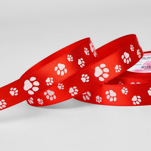 Лента атласная «Лапки», 15 мм, 23±1 м, красная №026