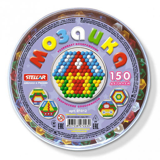 Игрушка "Мозаика" д19см, h3см, 150 элементов д1,3см, полипропилен, круглая прозрачная коробка в ту пленке, "Stellar" (Россия)