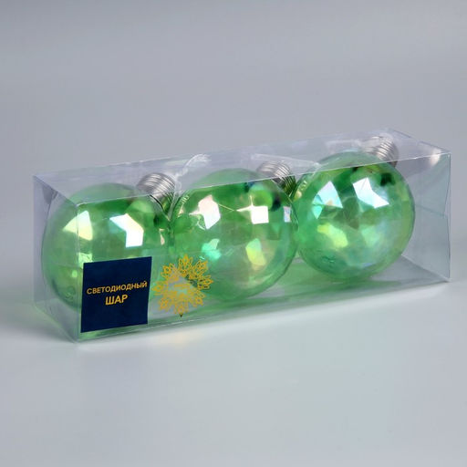 Набор ёлочных шаров Акценты зелёного, 3 шт, d=7 см, 3 LED, от батареек AG139, свечение тёплое белое - Luazon lighting фото 4