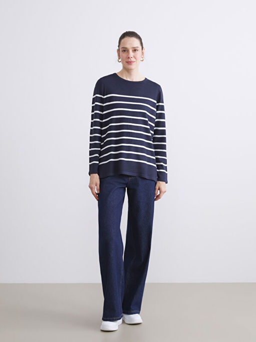 Bisiklet Yaka ?izgili Kad?n Triko Kazak