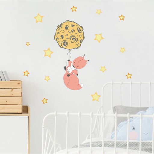 Наклейка пластик интерьерная цветная "Лисёнок на астероиде" 30х90 см