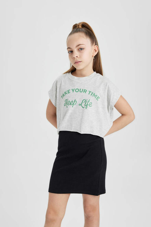 Платье на бретельках в рубчик для девочек с короткими рукавами - Defacto фото 3