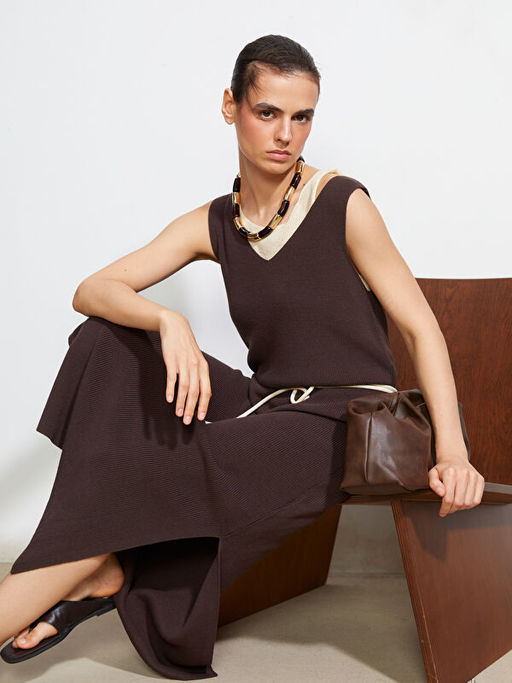 V Yaka Kad?n Triko Elbise