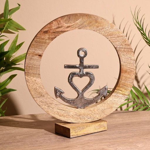 Сувенир интерьерный в деревянном кольце «Якорь», 30×8×33 см
