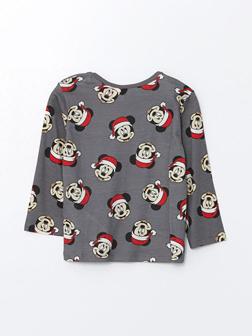 Bisiklet Yaka Uzun Kollu Mickey Mouse Bask?l? Erkek Bebek Pijama ?st