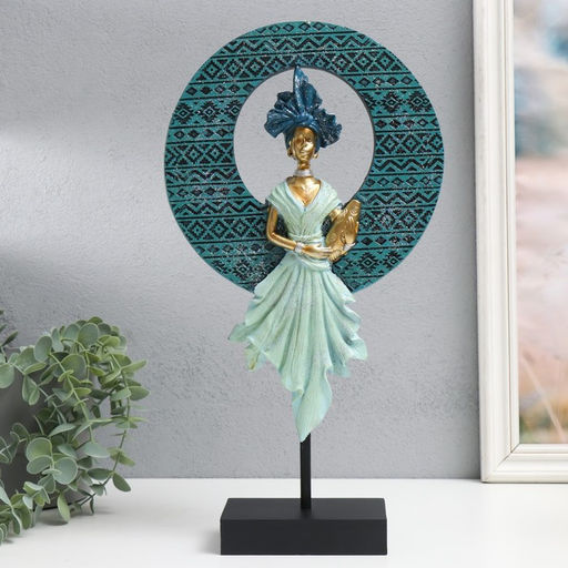 Фигурка полистоун «Девушка в африканском головном уборе», сине-голубой, 21×7.5×38.5 см