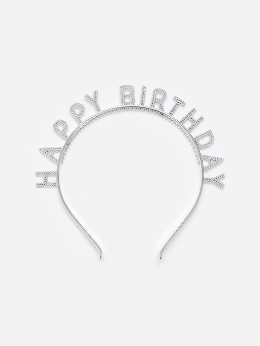 Цена за 2 шт. Ободок "Happy birtday" серебряный