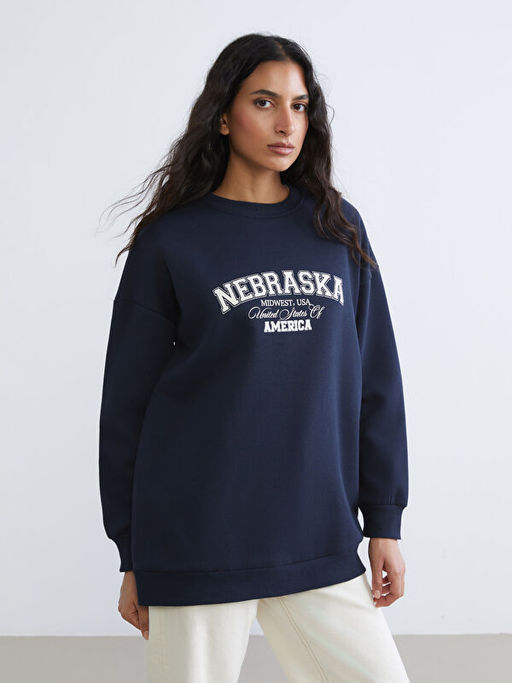 Nebraska Bask?l? Kad?n Kal?n Sweatshirt Tunik