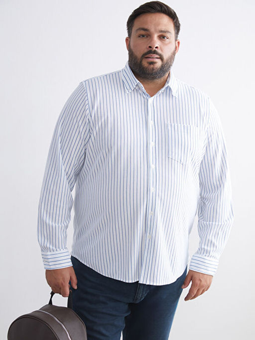 B?y?k Beden Uzun Kollu ?izgili Erkek G?mlek