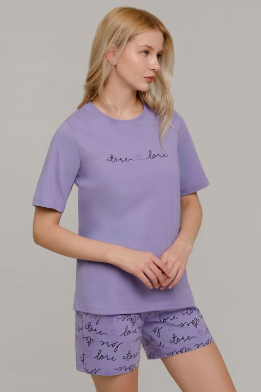 Арт. 9139 Пижама с шортами 42-50 (5 шт) Цвет:верх-сиреневый,низ-сиреневый - Калинка фото 7