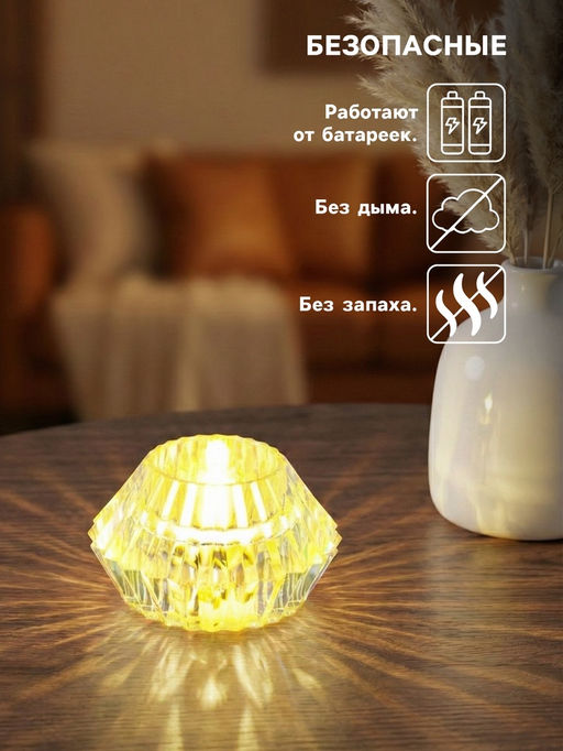 Цена за 2 шт. Светодиодная свеча LED - ночник RISALUX «В чаше», от батареек 3×LR1130, прозрачный, 6×6×4 см