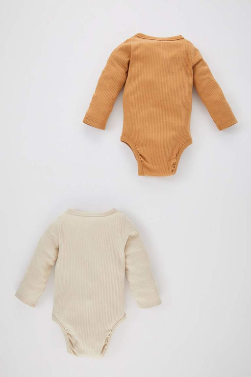 Майка в рубчик с воротником для новорожденных мальчиков, состоящая из двух частей, с длинными рукавами, на защелках - Defacto фото 5