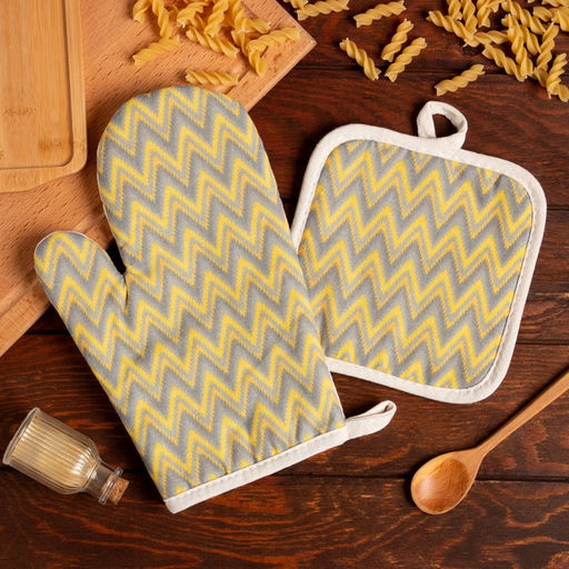 Цена за 2 шт. Кухонный набор (2 предмета) Доляна «Зигзаги», прихватка 17х17 см, варежка 26х16 см, 100% п/э