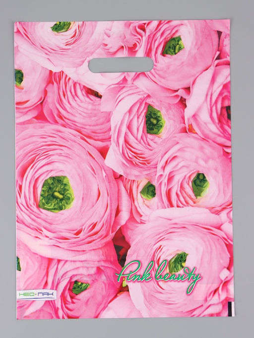 Цена за 25 шт. Пакет "Розовый букет, полиэтиленовый с вырубной ручкой 30х40 см, 60 мкм