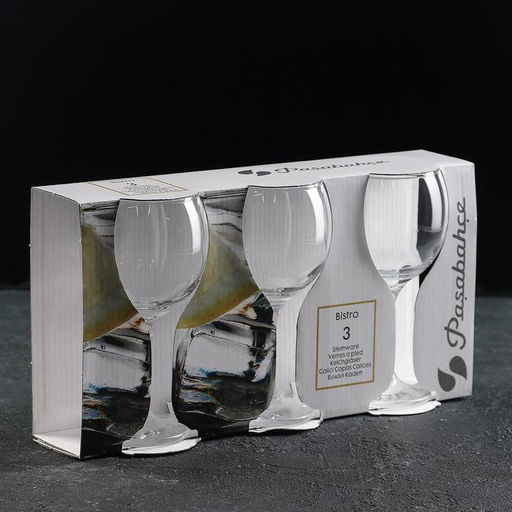 Бокалы для вина Bistro, 290 мл, стекло, прозрачные, набор 3 шт