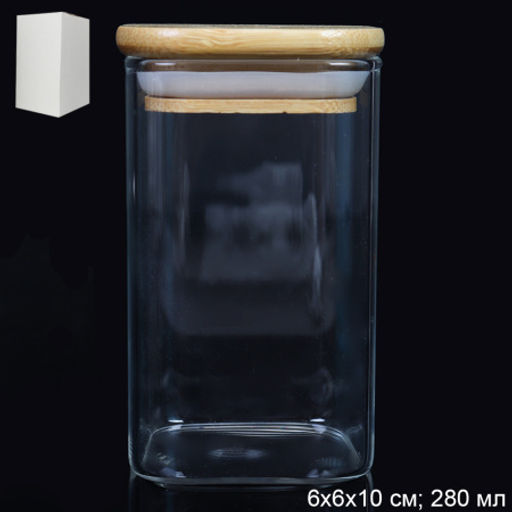 Банка квадратная бамбуковая крышка 280 мл диаметр 60/10 см / LCSC2917 /уп 100/ - ГалеонТрейд фото 3
