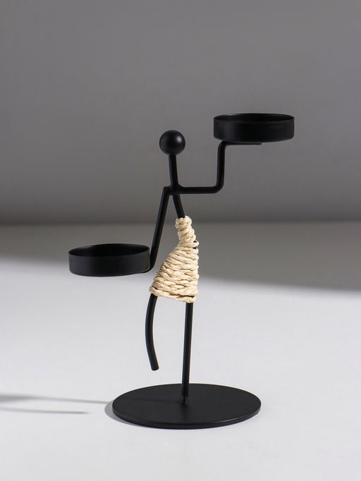 Подсвечник на 2 свечи «Аборигенка танцующая», металл, d=4 см, 10.5×8×16 см