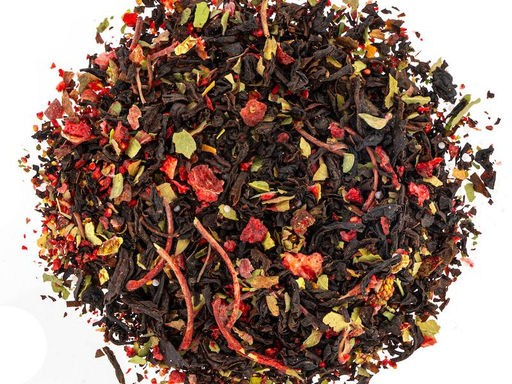 Камлёвъ Черный чай с ягодами клубники и листочками земляники Сливочная клубника, 48 г (16 саше) - Камлевъ фото 4