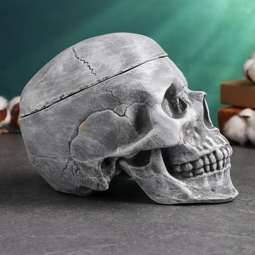 Шкатулка для мелочей "Череп" серый камень, 16х15х22см