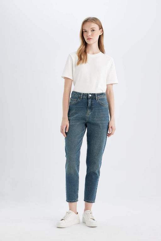 Джинсовые брюки длиной до щиколотки с высокой талией Lina Mom, потертые брюки - Defacto фото 3