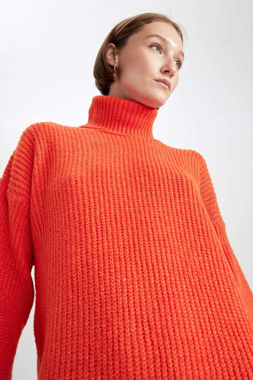 Платье из ткани Салоники с водолазкой свободного кроя - Defacto фото 6